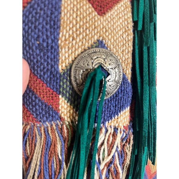 Western Striped Vest S Red Aztec Tapestry Tribal Boho Fringe Chevron Indian 70s - Picture 3 of 13